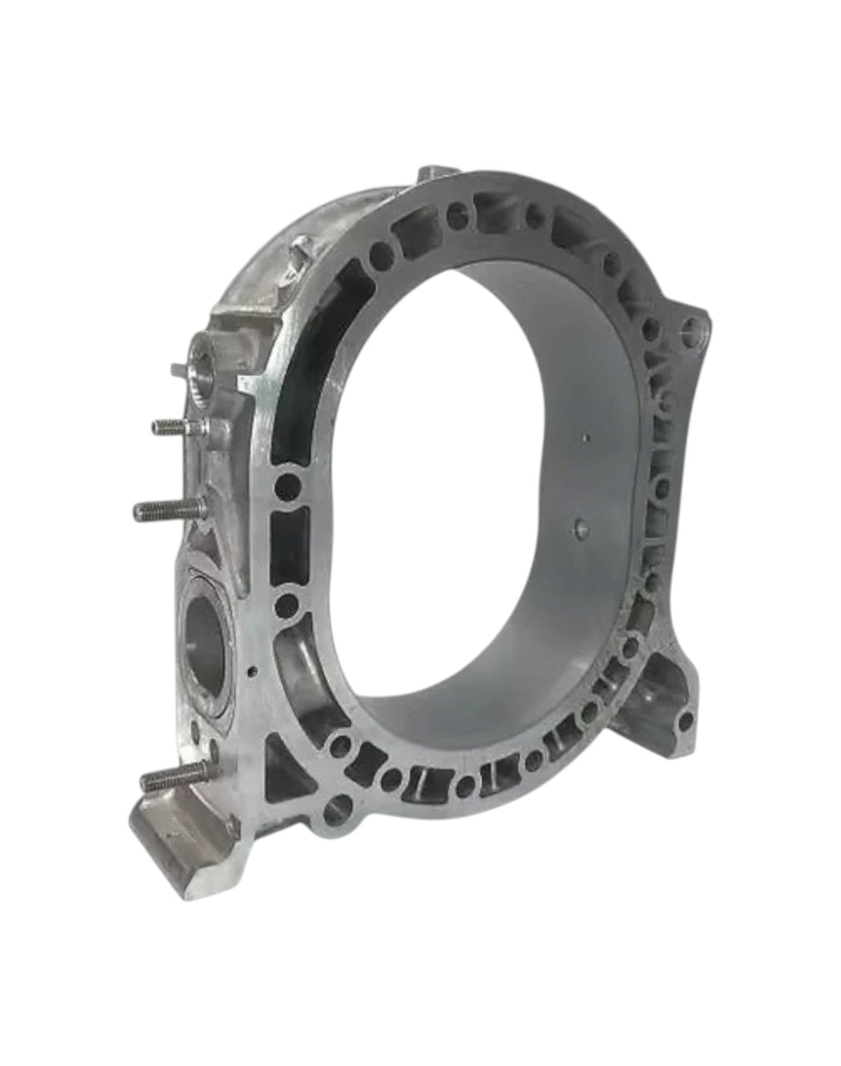 Rotary Parts NZ genuine new front rotor housing for Mazda RX7 FC 13BT engine, silver cast metal finish.