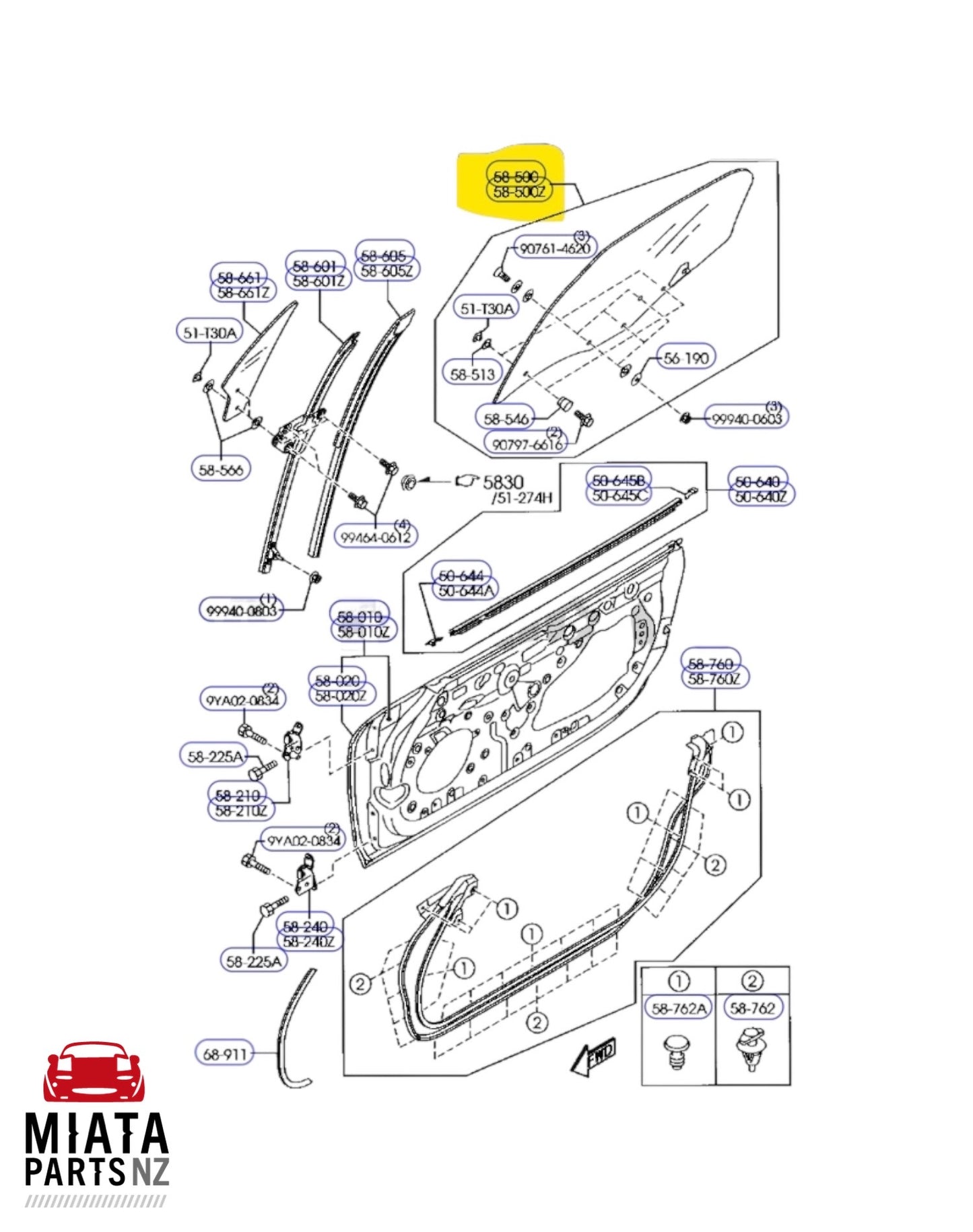 MX5 NC Main Door Window (Used)