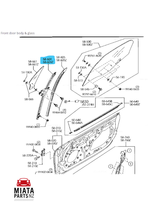 MX5 NC Window Guide Vertical (New)