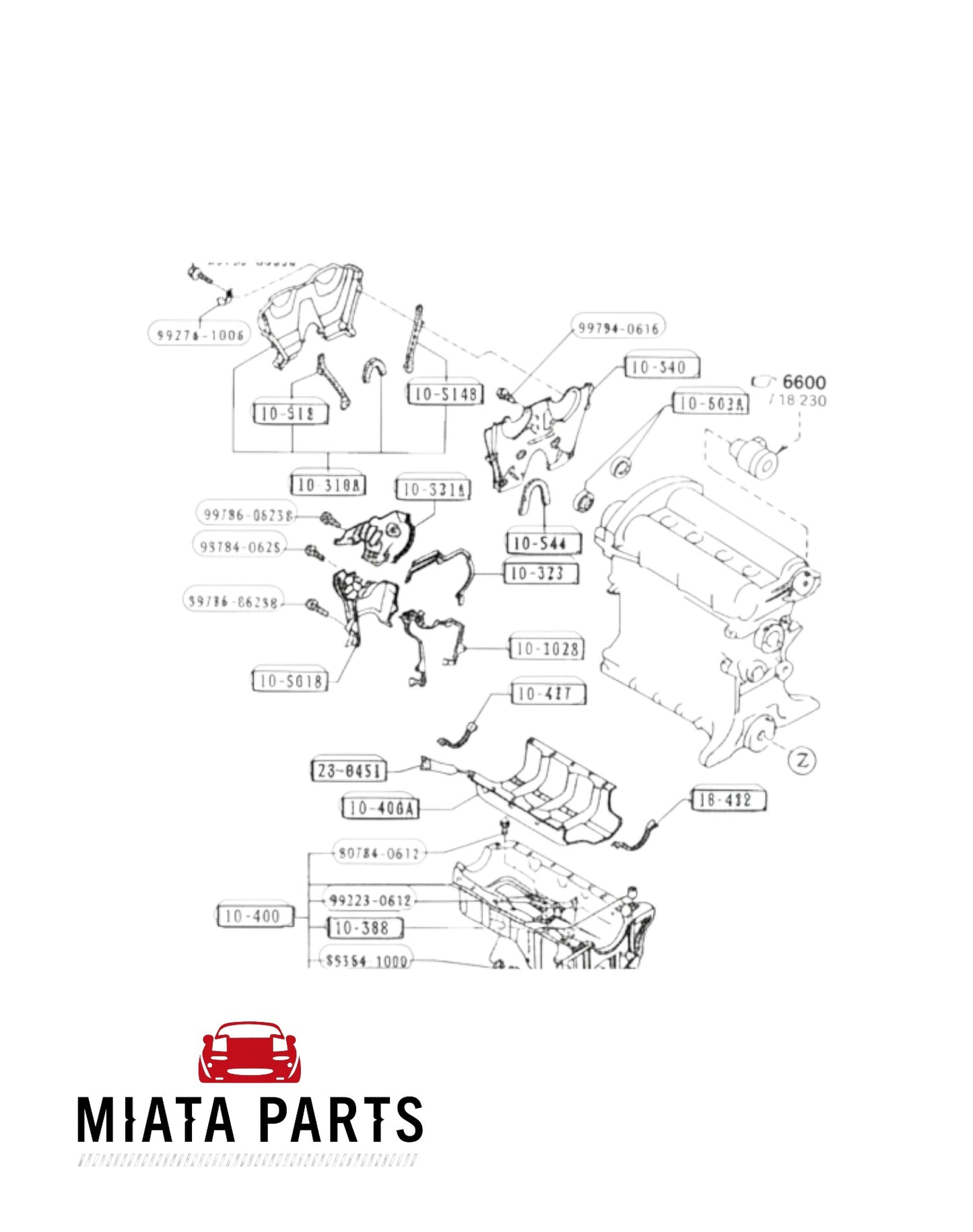 Miata Parts NZ genuine Mazda MX5 NA upper plastic timing cover gasket diagram for 1989-1997 models.