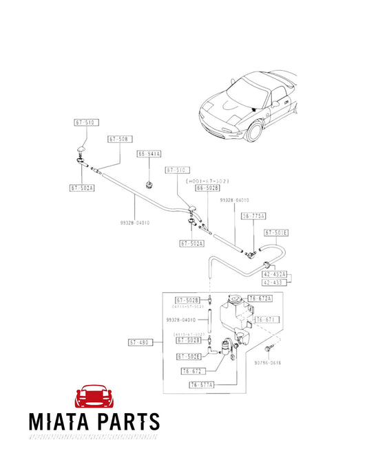 Miata Parts NZ genuine Mazda MX5 NA washer hose clip middle, part number 99328-04010, for 1989-1997 models.