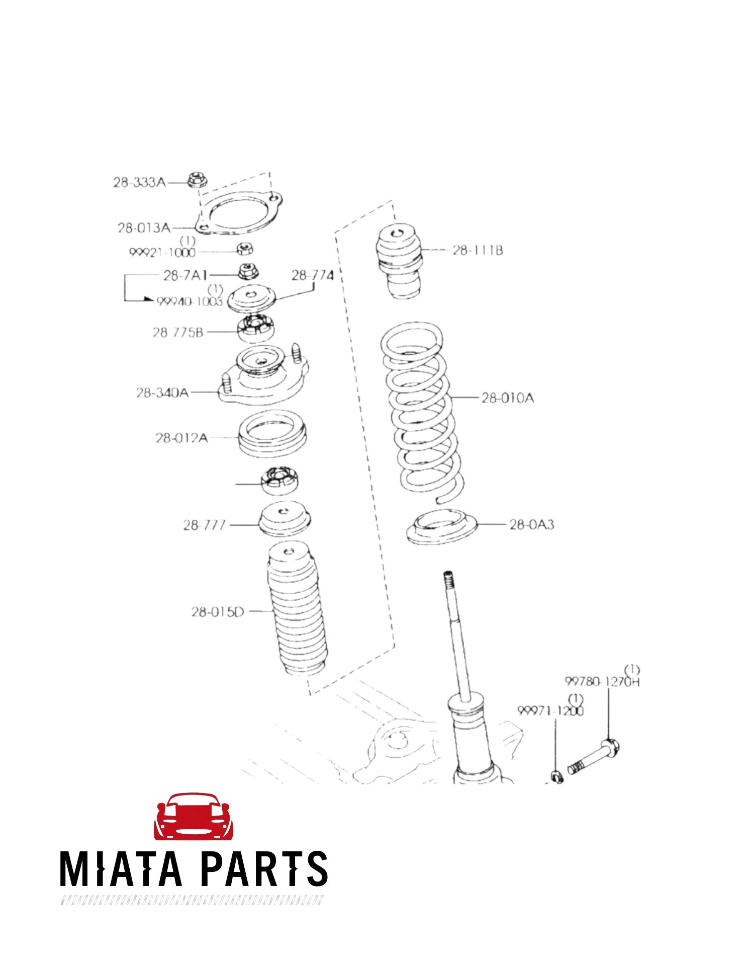 Genuine Mazda MX5 NB front and rear suspension lower damper bush diagram from Miata Parts NZ