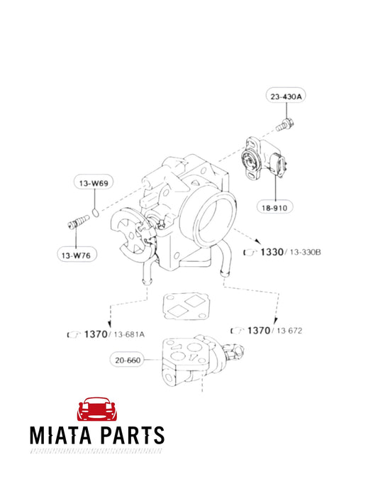 Miata Parts NZ diagram of MX5 NB IACV gasket and related throttle body components.