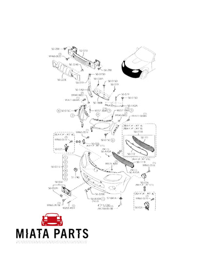 Miata Parts NZ genuine Mazda MX5 NC front bumper foglight cover blank diagram for 2005-2015 models.