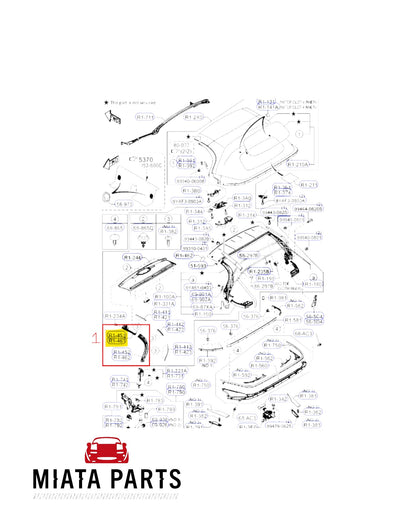 Miata Parts NZ genuine Mazda MX5 ND soft top window seal diagram showing part locations for 2016-current models