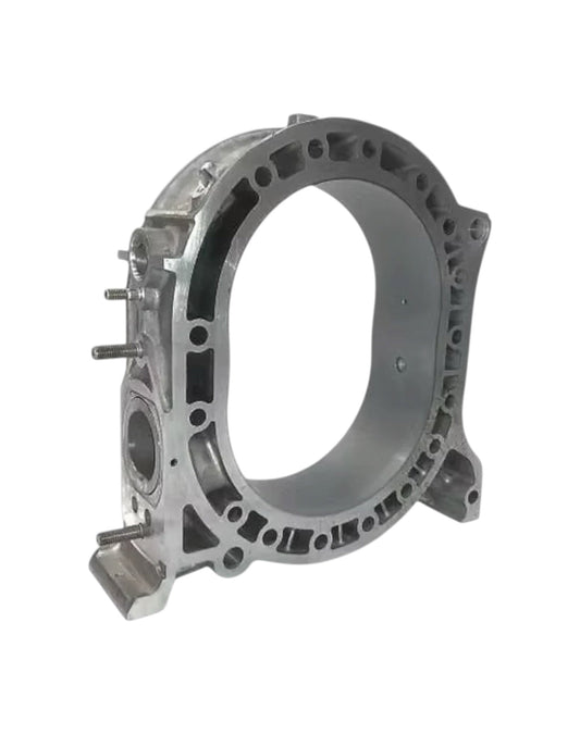 Rotary Parts NZ genuine new front rotor housing for Mazda RX7 FC 13BT engine, silver cast metal finish.